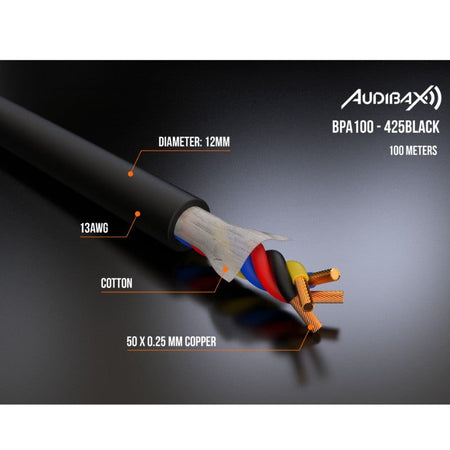 Audibax Pro BPA100-425 Black - Bobina de cable de altavoz 4×2,5 mm² (4 conductores), 100 m, 13 AWG - Tempo Shop