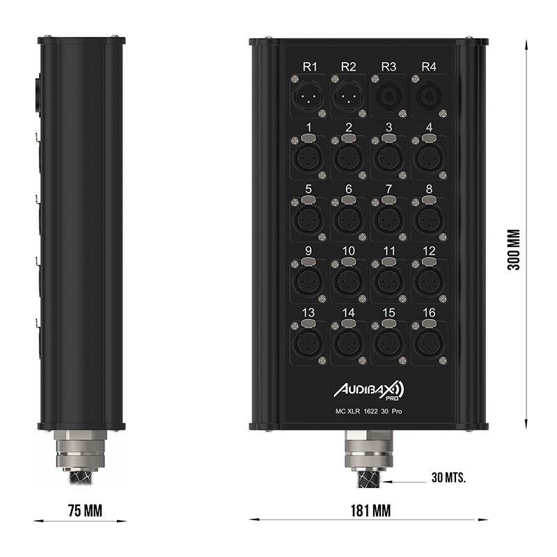 Audibax Pro MC XLR 162230 Pro 30M - Cajetín de escenario multicore 30 m, 16 XLR + 2 XLR + 2 Speakon - Tempo Shop