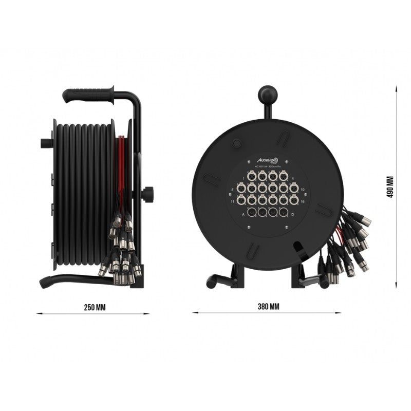 Audibax Pro MC XLR 164-30 Drum Pro - Reel multicore de 30 m con carrete, 16 entradas XLR y fan-out 16M+4H - Tempo Shop