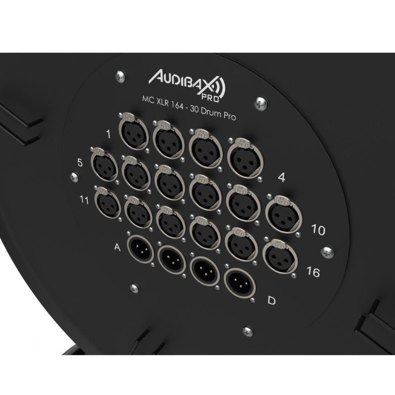 Audibax Pro MC XLR 164-30 Drum Pro - Reel multicore de 30 m con carrete, 16 entradas XLR y fan-out 16M+4H - Tempo Shop