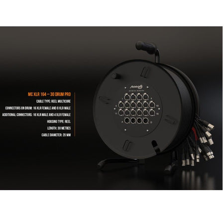 Audibax Pro MC XLR 164-30 Drum Pro - Reel multicore de 30 m con carrete, 16 entradas XLR y fan-out 16M+4H - Tempo Shop