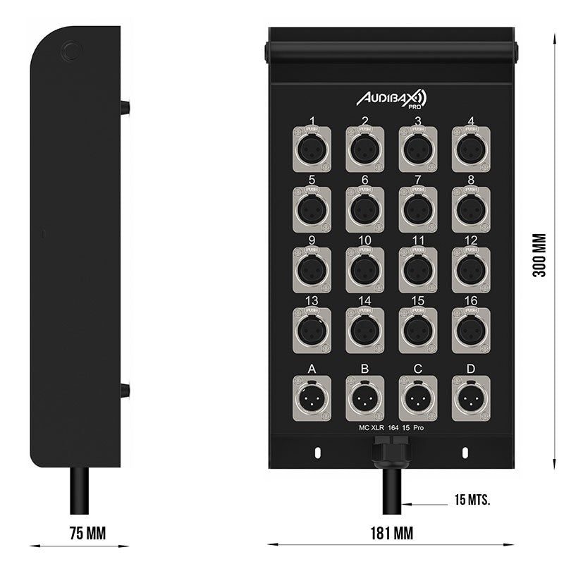 Audibax Pro MC XLR 16415 Pro - Cajetín de escenario multicore 15 m, 16 entradas XLR + 4 retornos XLR - Tempo Shop