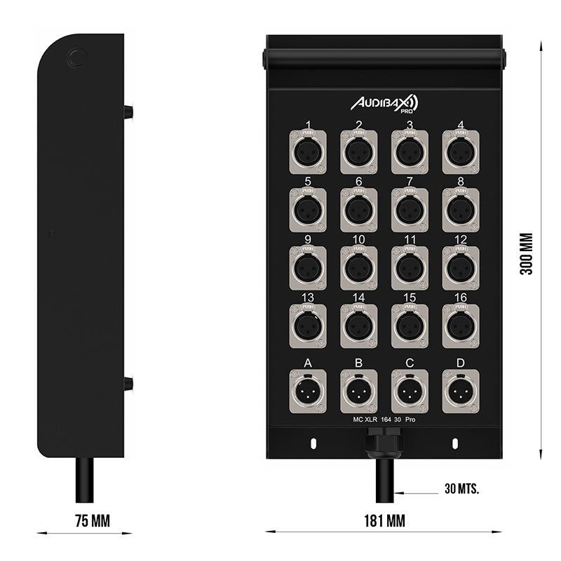 Audibax Pro MC XLR 16430 Pro - Cajetín de escenario multicore 30 m, 16 entradas XLR + 4 retornos XLR - Tempo Shop
