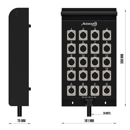 Audibax Pro MC XLR 16430 Pro - Cajetín de escenario multicore 30 m, 16 entradas XLR + 4 retornos XLR - Tempo Shop