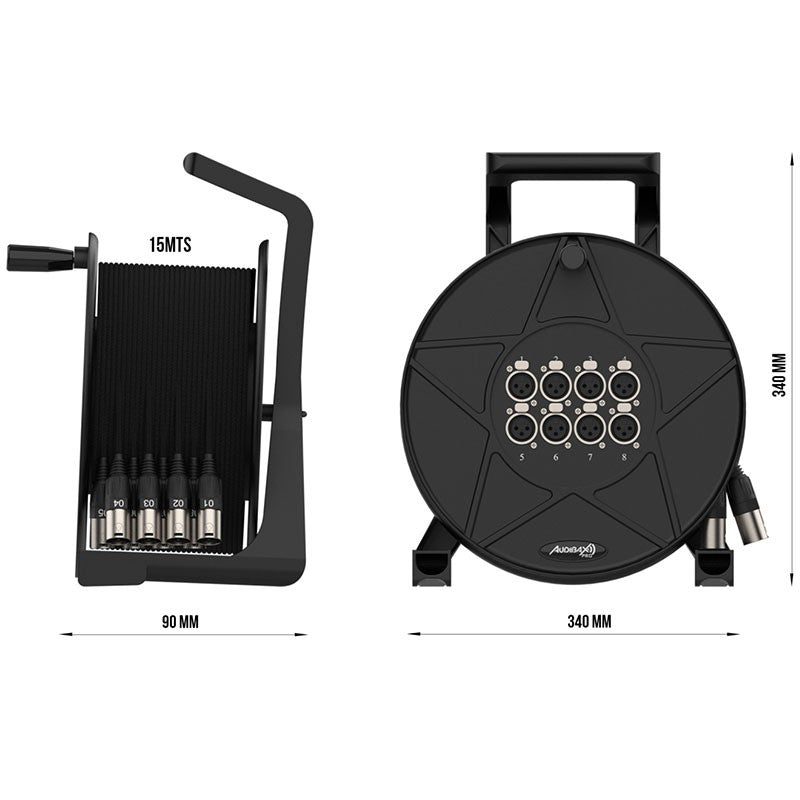 Audibax Pro MC XLR 8815 Drum Pro - Carrete multicore 8×8 XLR de 15 m para escenario - Tempo Shop