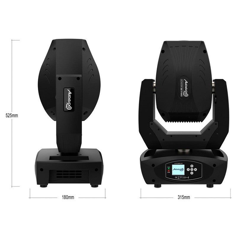 Audibax Pro Monster 200 Hybrid — Cabeza móvil híbrida LED 200 W (spot/beam con frost a wash), zoom 7–21º y 18 canales DMX - T