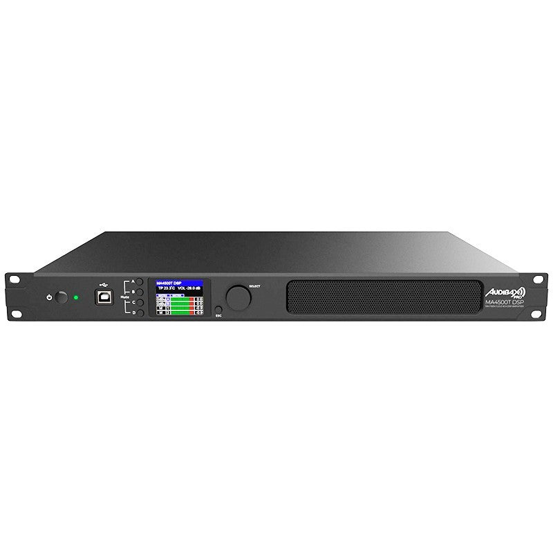 Audibax Pro MA4500T DSP - Amplificador de matriz 19″ 4×300 W (bridge 2×600 W) con DSP y control Ethernet