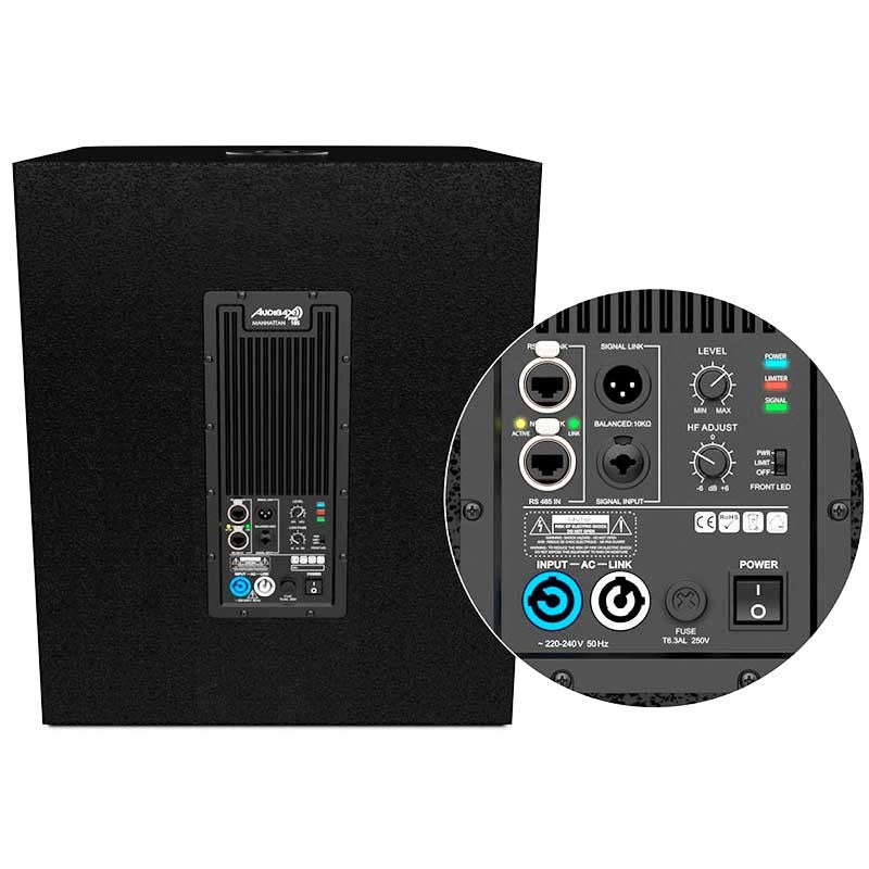 Audibax Pro Manhattan 18S - Subwoofer activo de 18″, 1800 W RMS, 142 dB pico con DSP y salida XLR