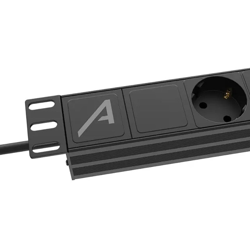 Audibax PSR8-SB - Regleta 8 Tomas Schuko de Aluminio para Armario Rack 19" 1U