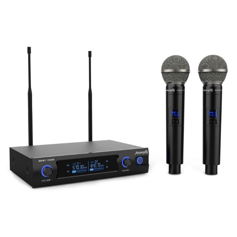 Audibax Sidney 1250 B - Micrófono Doble Mano Profesional UHF Frecuencia B + Maleta - Tempo Shop