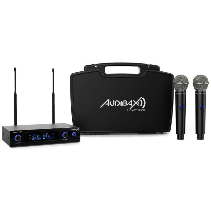 Audibax Sidney 1250 B - Micrófono Doble Mano Profesional UHF Frecuencia B + Maleta - Tempo Shop