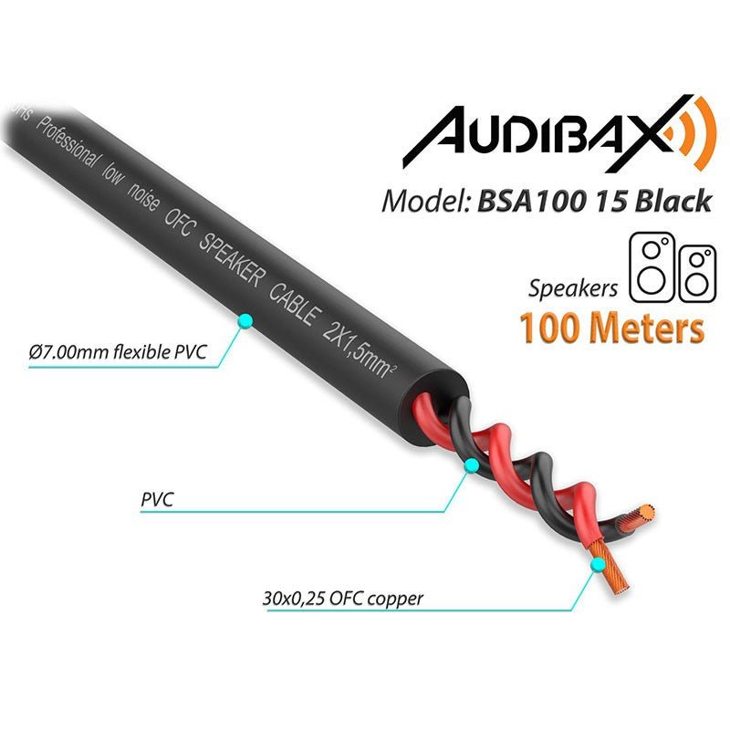 Audibax Silver BSA100 15 Black - Bobina Cable Altavoz 100m 2 x 1,5mm - Tempo Shop