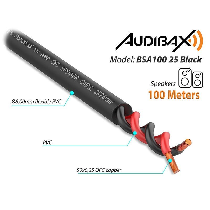Audibax Silver BSA100 25 Black - Bobina Cable Altavoz 100m 2 x 25mm - Tempo Shop