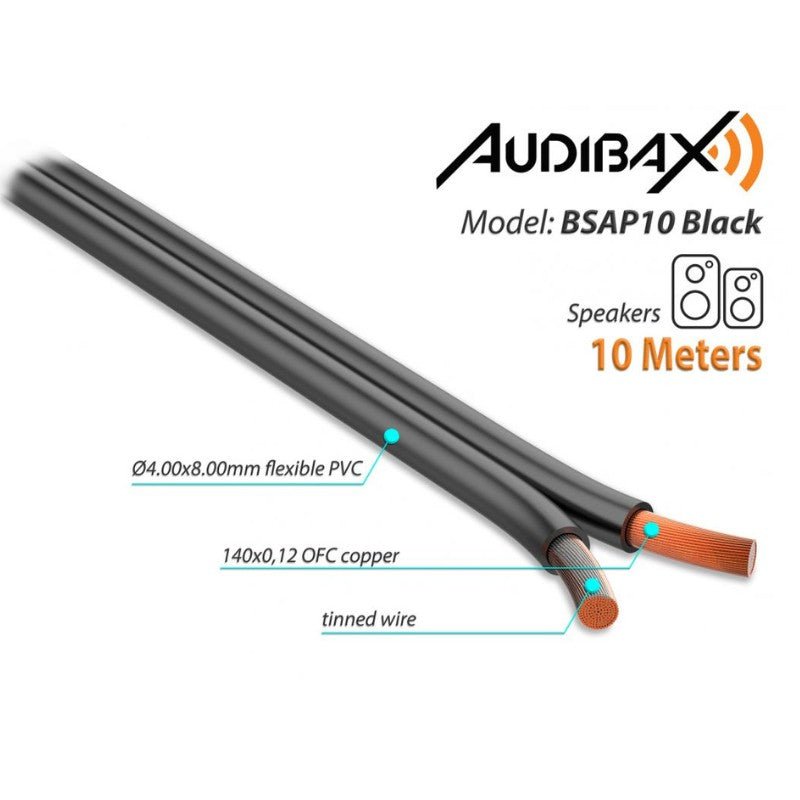 Audibax Silver BSAP10 Black - Bobina Cable Altavoz Paralelo 10m - Tempo Shop