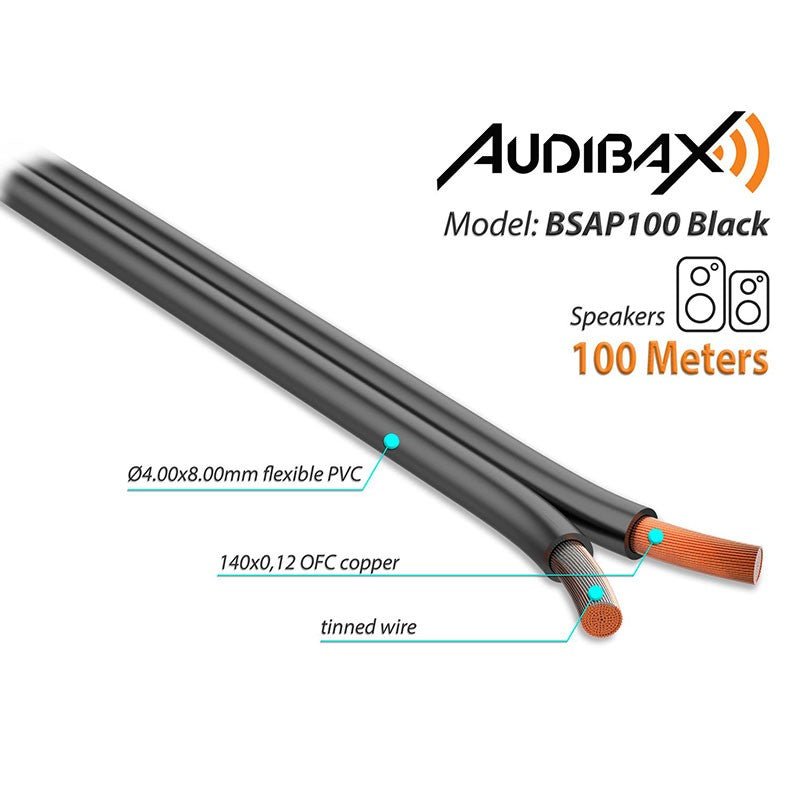 Audibax Silver BSAP100 Black - Bobina Cable Altavoz Paralelo 100m libre de oxigeno 2 x 1,5 mm - Tempo Shop