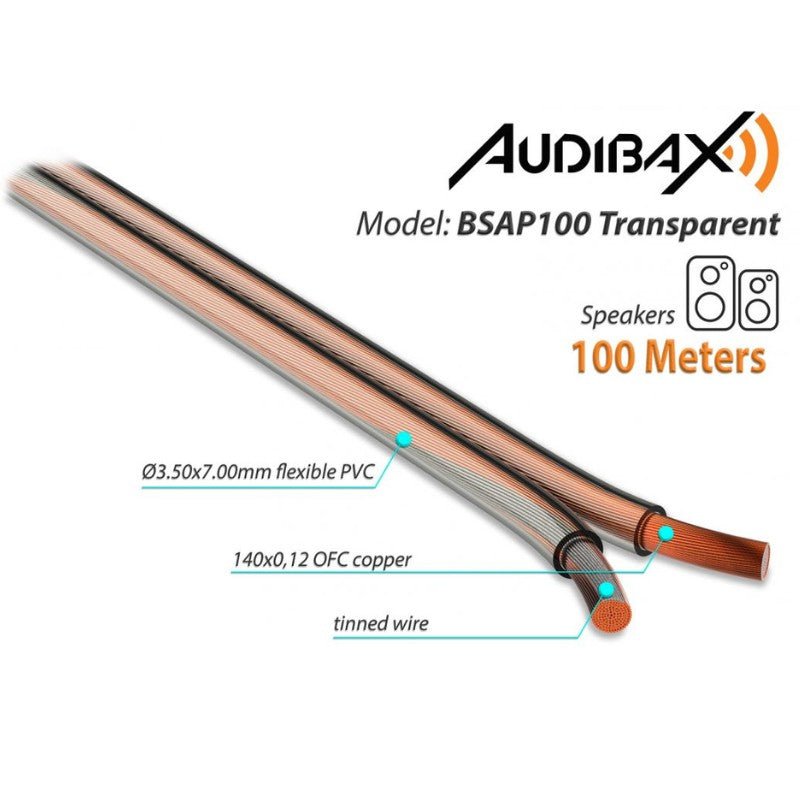 Audibax Silver BSAP100 Transparente - Bobina Cable Altavoz Paralelo 100m - Tempo Shop