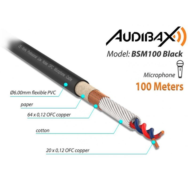 Audibax Silver BSM100 Black - Bobina Cable Micro Balanceado 100m - Tempo Shop