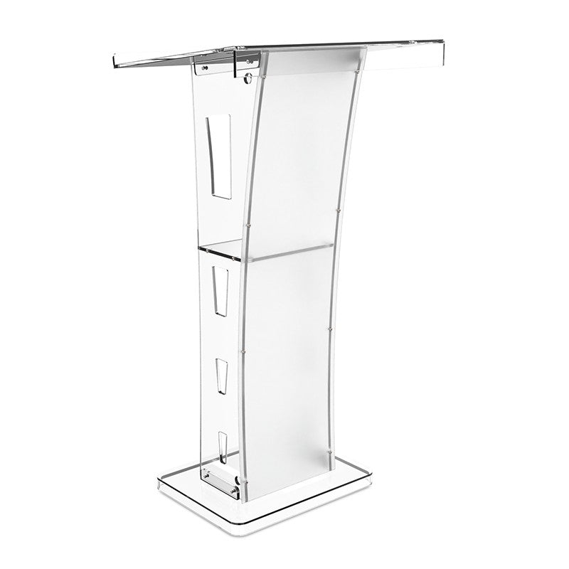 Audibax SPT1057 - Atril transparente de metacrilato con 2 orificios para micrófonos y panel personalizable