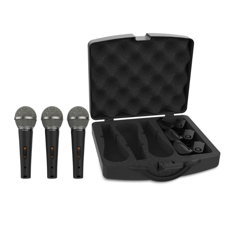 Audibax Tokyo XM1800 - Pack Maleta con 3 Micrófonos Dinámicos + Maleta + Pinzas - Tempo Shop