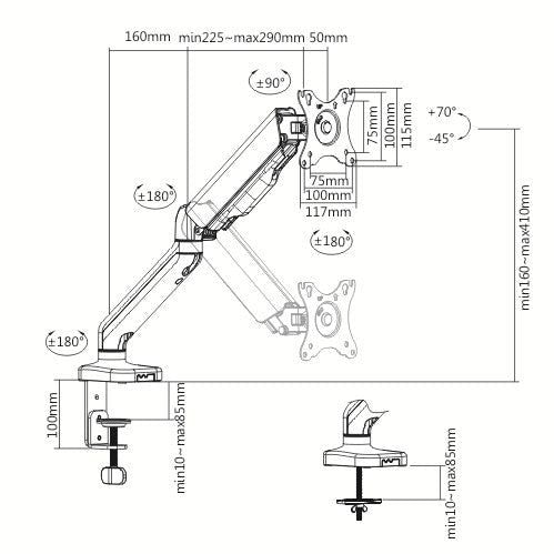 Audizio MAD10G - Brazo Single para Monitor con amortiguador de gas 17” - 32” - Tempo Shop