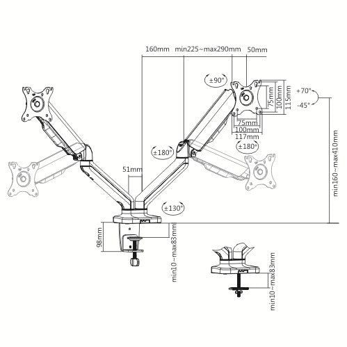 Audizio MAD20G - Brazo Doble para Monitor con amortiguador de gas 17” - 32” - Tempo Shop