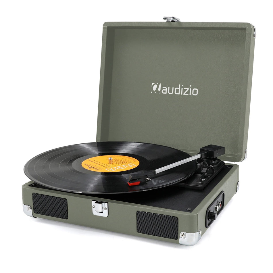 Audizio RP111W - Giradiscos de Maleta con Altavoces Integrados en Acabado de Madera - Tempo Shop