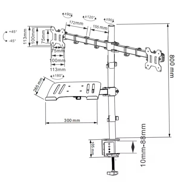 Audizio CMA20L - Brazo Doble para Monitor 13" - 32" con soporte para portátil - Tempo Shop