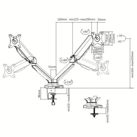 Audizio MAD20G - Brazo Doble para Monitor con amortiguador de gas 17” - 32” - Tempo Shop