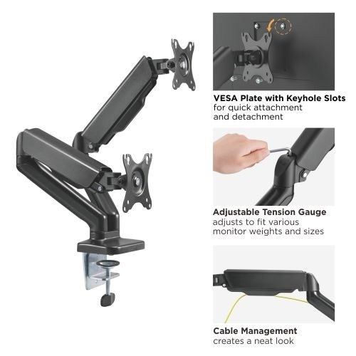 Audizio MAD20G - Brazo Doble para Monitor con amortiguador de gas 17” - 32” - Tempo Shop