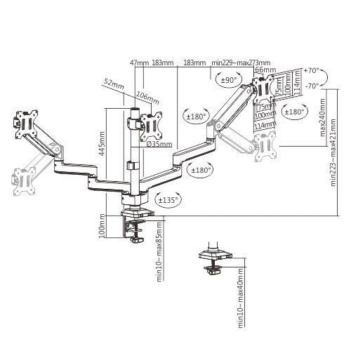 Audizio MAD30G - Triple Monitor Arm Gas Spring 17 - 27" - Tempo Shop