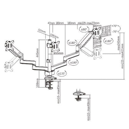 Audizio MAD30G - Triple Monitor Arm Gas Spring 17 - 27" - Tempo Shop