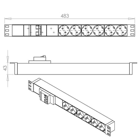 FactorRACK Base de Enchufes para Rack 19" con 6 Tomas Schuko y Magnetotérmico de 16A