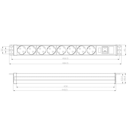 FactorRACK Base de Alimentación Rack 19" con 8 Tomas Schuko e Interruptor