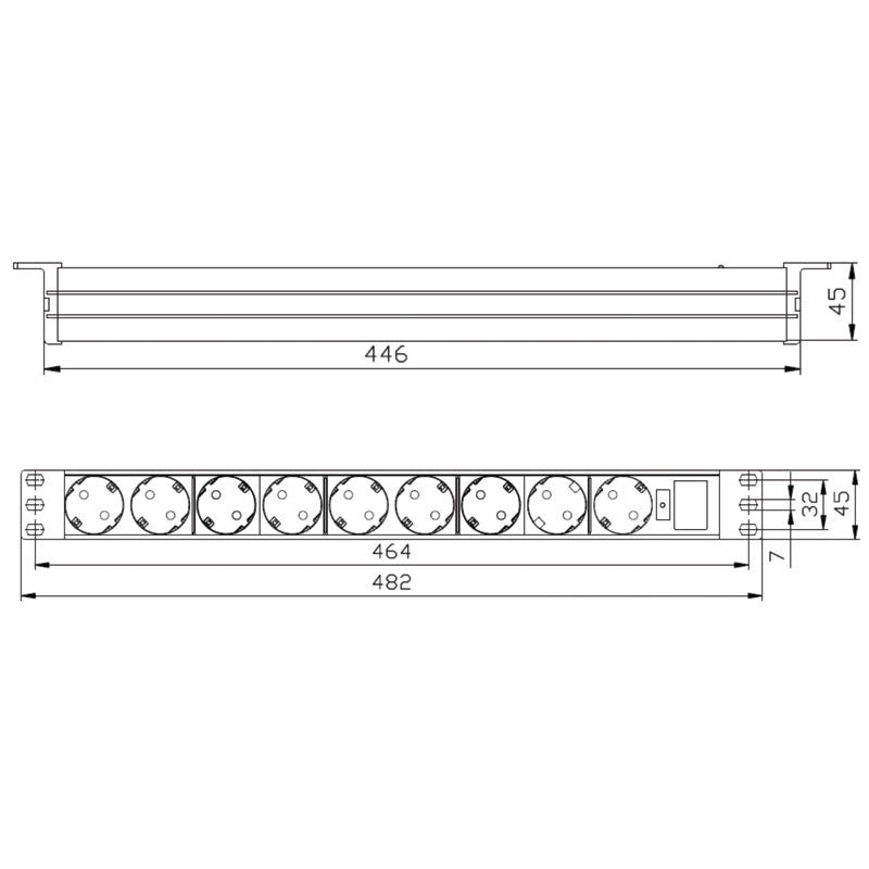 FactorRACK Base de 9 Enchufes Schuko para Rack 19" 1U - Sin Interruptor