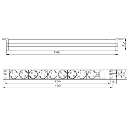 FactorRACK Base de 9 Enchufes Schuko para Rack 19" 1U - Sin Interruptor