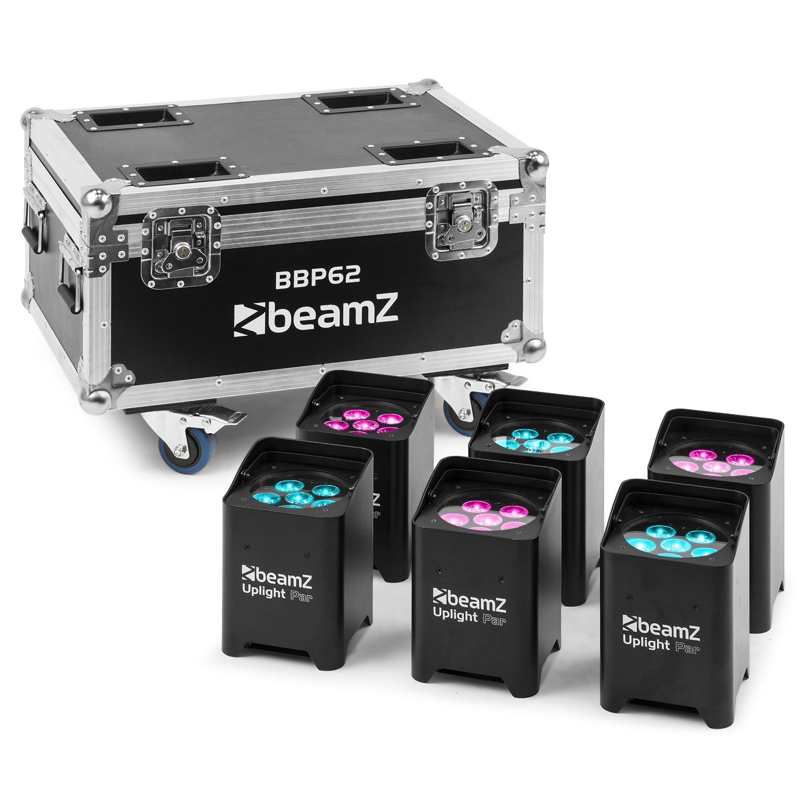 beamZ BBP62 - Conjuntos focos Uplight, 6 focos Uplights (in/out) en Flightcase con cargador - Tempo Shop