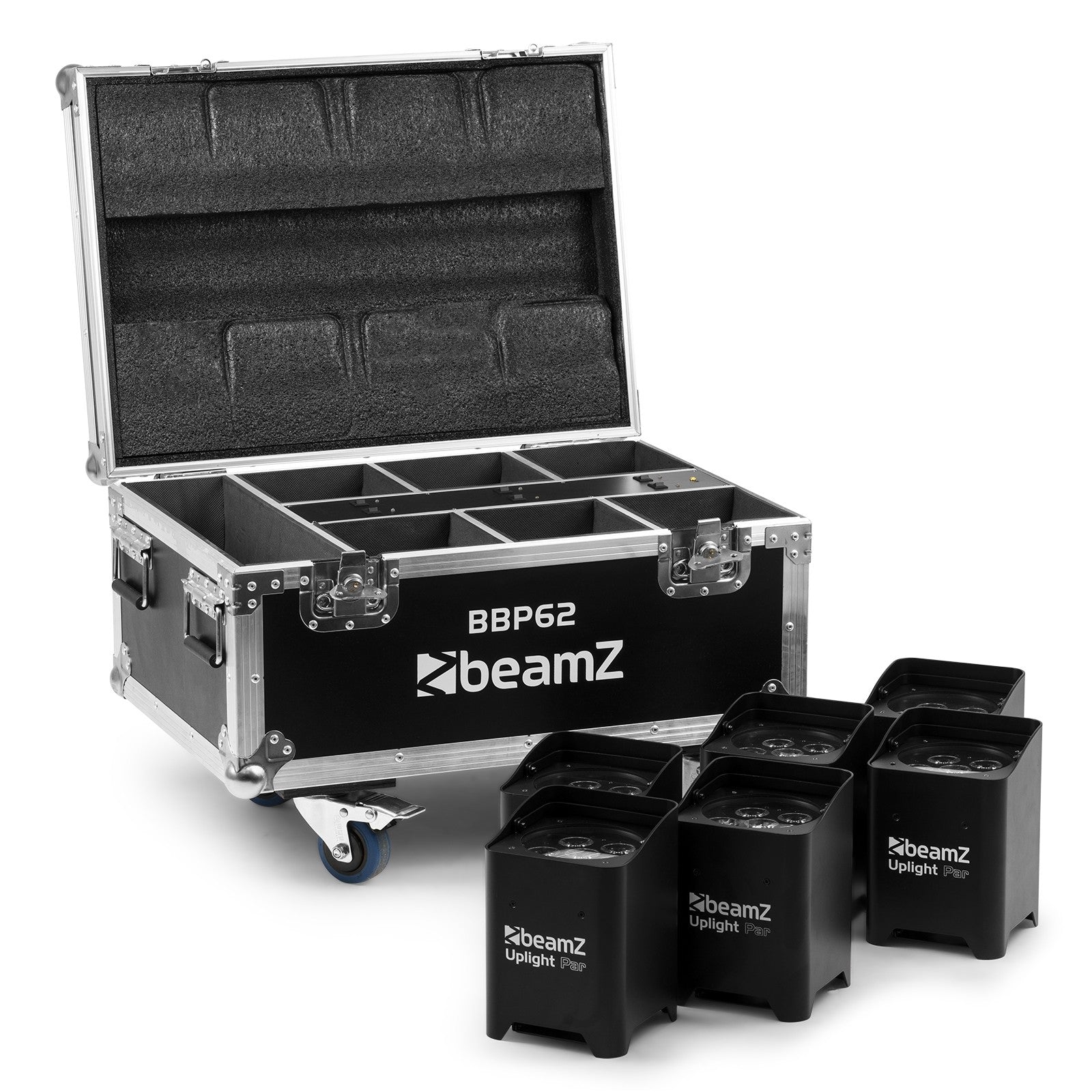 beamZ BBP62 - Conjuntos focos Uplight, 6 focos Uplights (in/out) en Flightcase con cargador - Tempo Shop