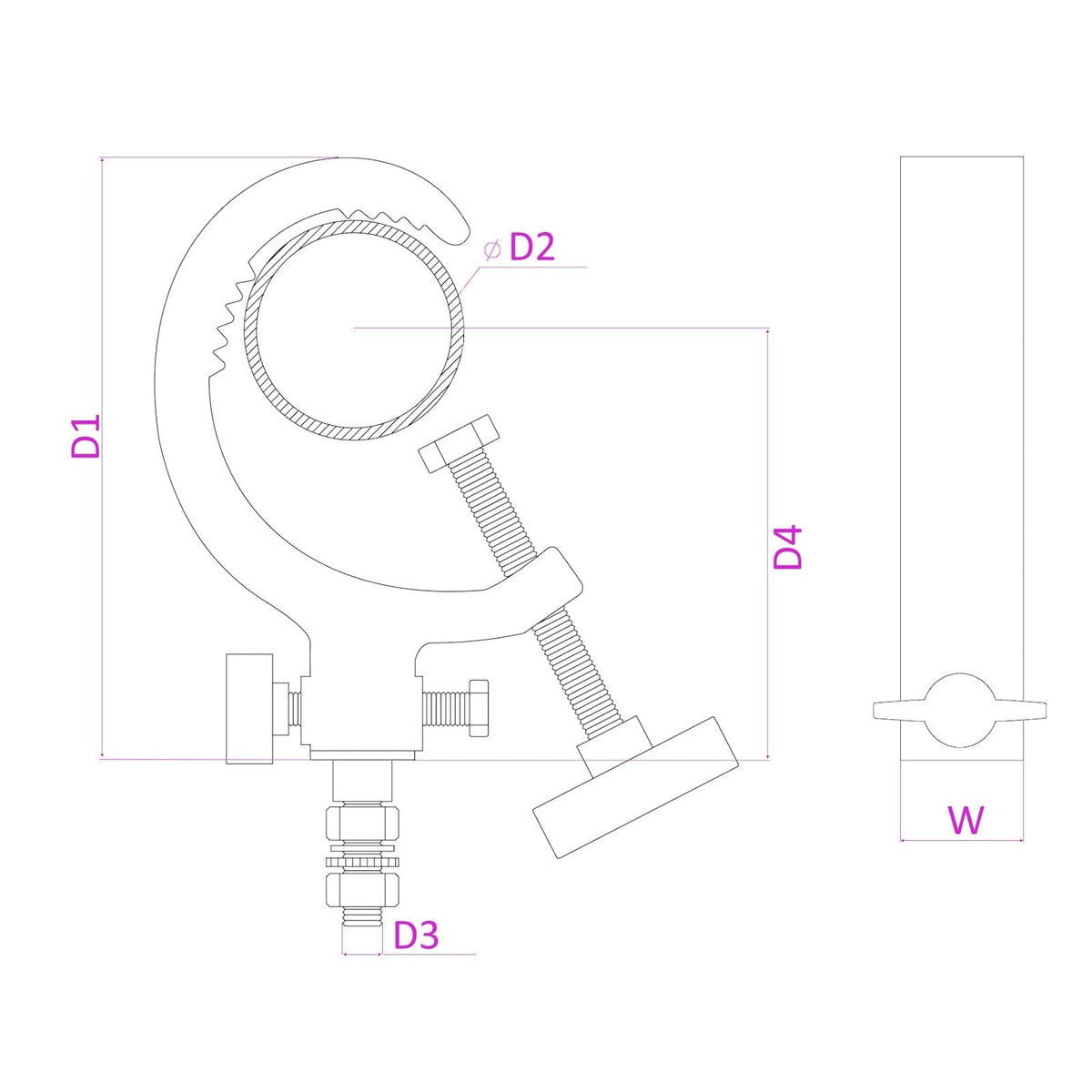 beamZ CC60B - Gancho de montaje 50kg en forma de G - versión en negro - Tempo Shop
