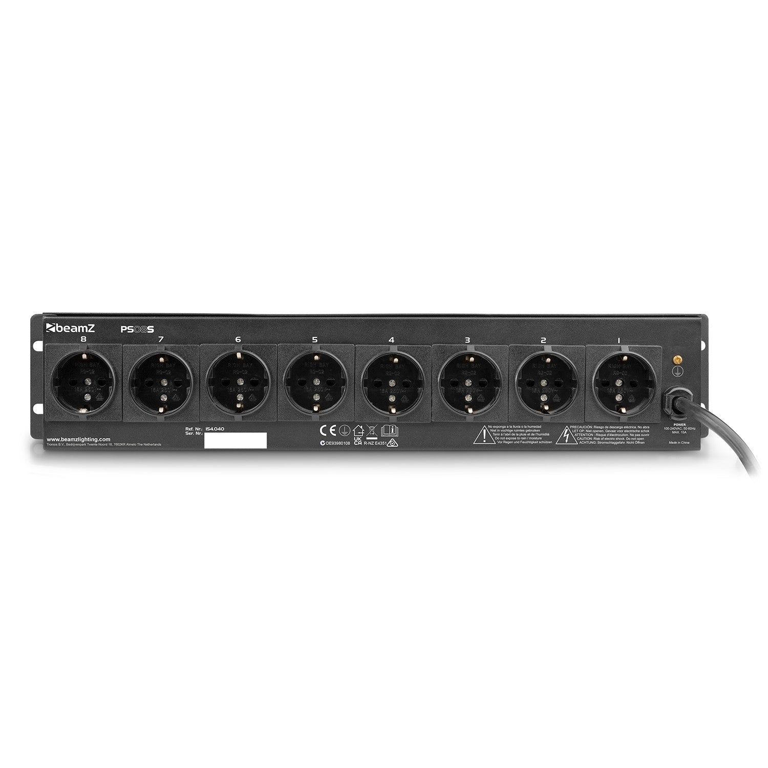 beamZ PS08S - Panel de interruptores 8 canales con conectores Schuko - Tempo Shop