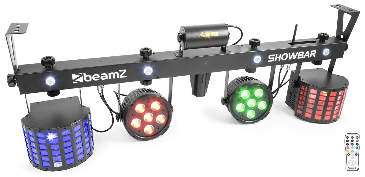 beamZ SHOWBAR - Barra con 2x Foco PAR, 2x Butterfly y Laser R/G DMX IRC - Tempo Shop