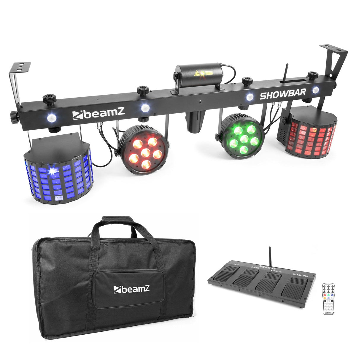 beamZ SHOWBAR - Barra con 2x Foco PAR, 2x Butterfly y Laser R/G DMX IRC - Tempo Shop