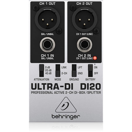 Behringer DI20 ULTRA-DI - Caja de inyección directa activa de 2 canales con función splitter - Tempo Shop