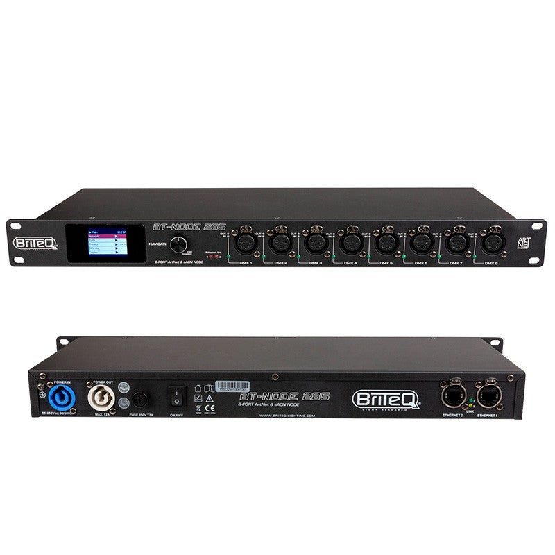Briteq BT-NODE 285 - Nodo Art-Net y sACN de Alta Velocidad con 8 Puertos DMX XLR de 5 Pines y Control RDM