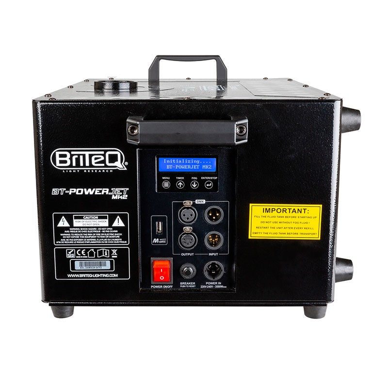 Briteq BT-POWERJET Mk2 - Máquina de humo vertical con protección IP20 e iluminación LED