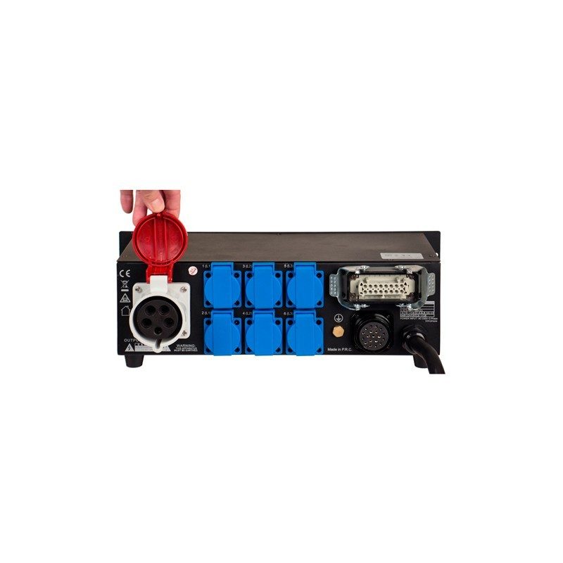 Briteq PD-32SH - Distribuidor de corriente trifásico 32A en formato Rack 19" con salidas Schuko europeo, Harting y Socapex -