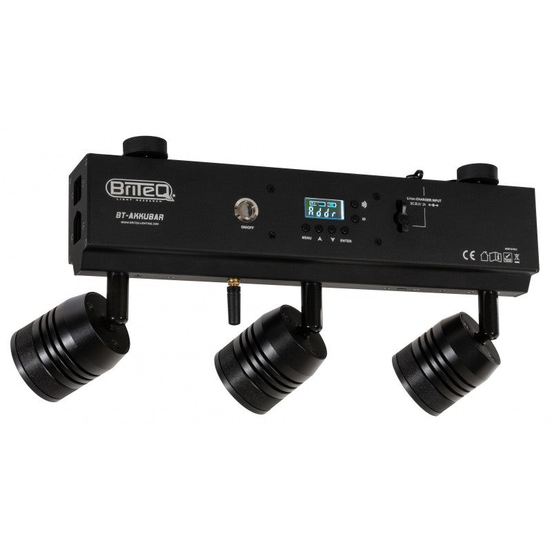 Briteq BT-AKKUBAR - Barra de iluminación con 3 proyectores LED de 5W y batería recargable