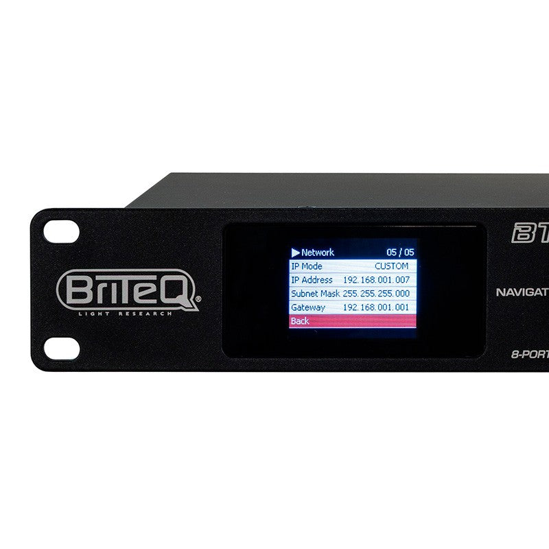 Briteq BT-NODE 283 - Nodo Art-Net y sACN de alta velocidad con 8 puertos DMX XLR de 3 pines