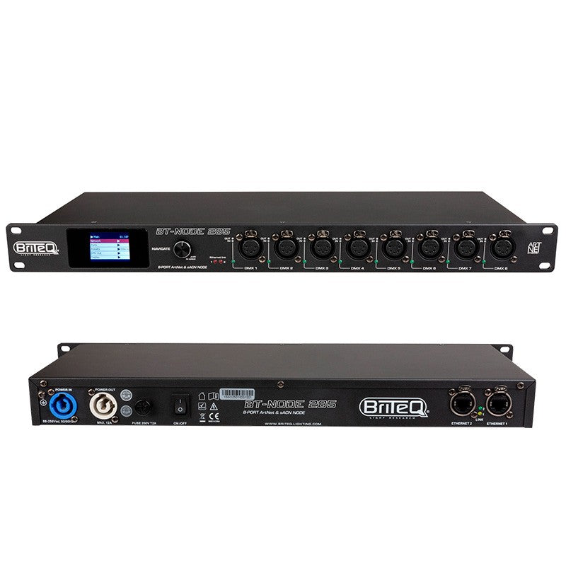 Briteq BT-NODE 285 - Nodo Art-Net y sACN de Alta Velocidad con 8 Puertos DMX XLR de 5 Pines y Control RDM