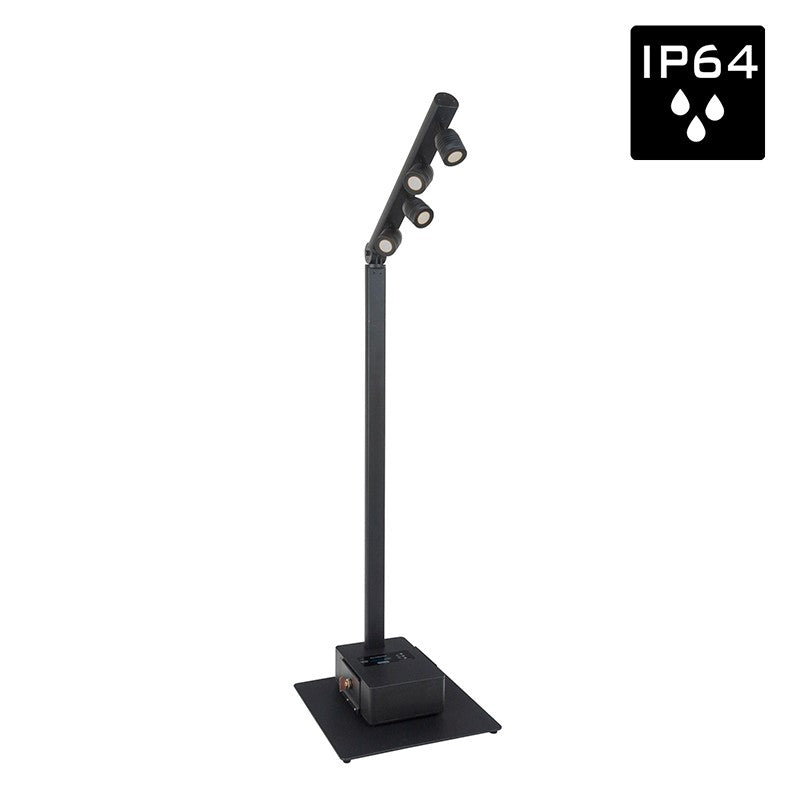 Briteq BTI-AKKUPOLE BLACK - Poste de iluminación 4 LED de 5 W con batería para exteriores IP64