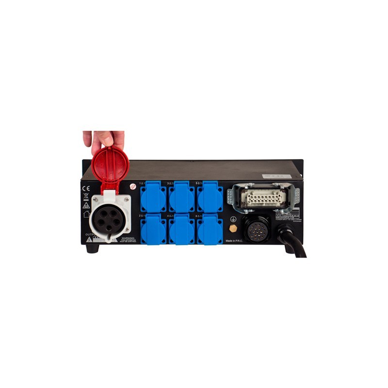 Briteq PD-32SH - Distribuidor de corriente trifásico 32A en formato Rack 19" con salidas Schuko europeo, Harting y Socapex
